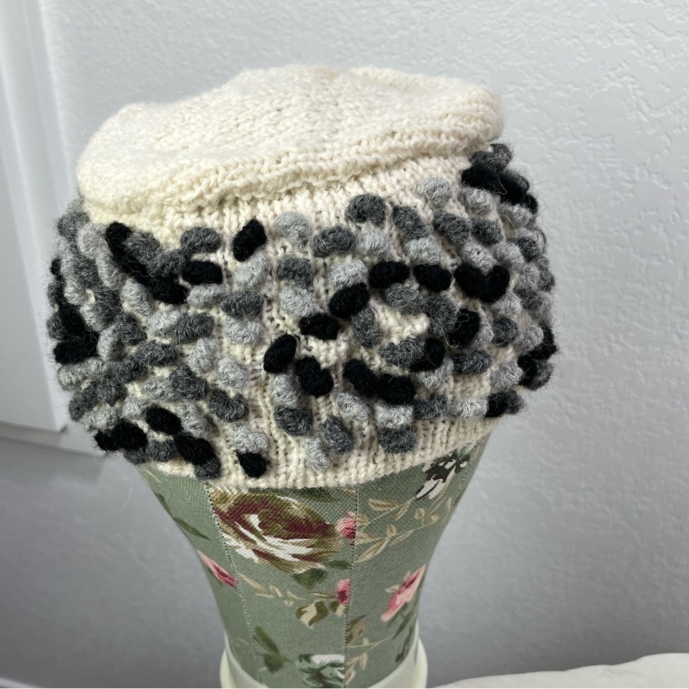 Peruvian Trading Co Alpaca Wool Blend Cream Black Gray Beanie Hat Women's OS